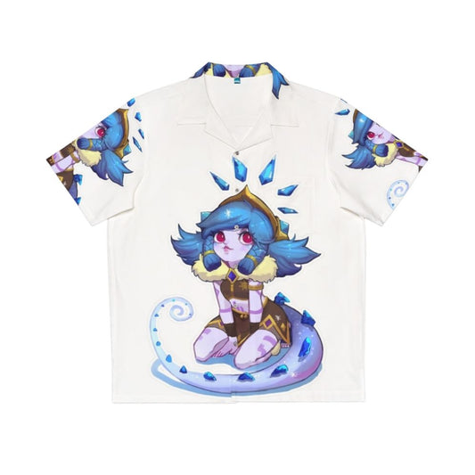 Adorable Neeko from League of Legends wearing a Winter Wonderland Hawaiian shirt