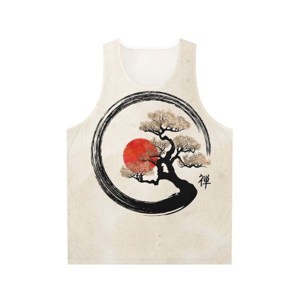 Enso circle and bonsai tree design on a unisex tank top