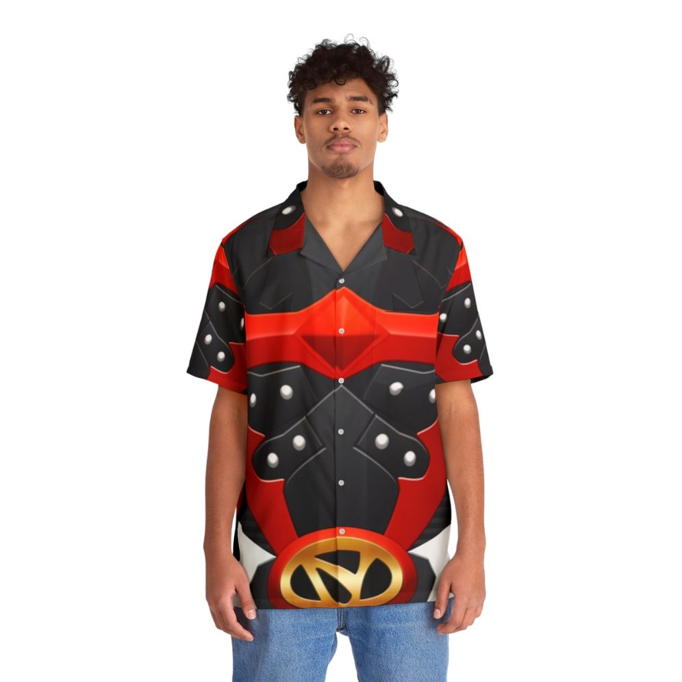 Psycho Red Hawaiian Shirt with Power Rangers Inspired Design - People Front