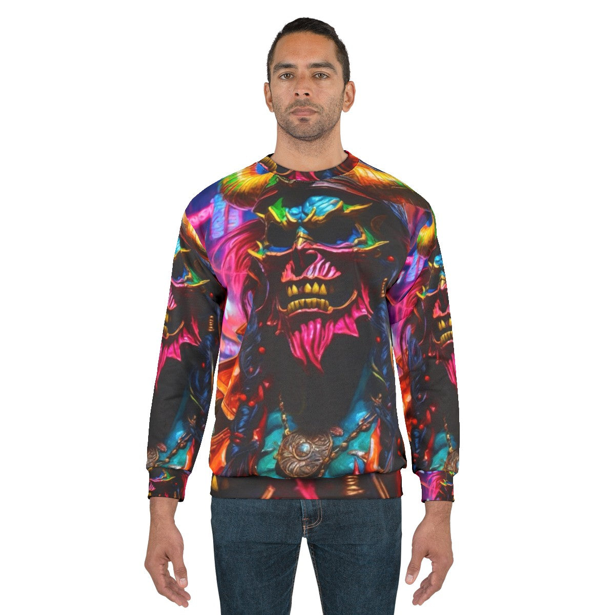 Neon Pirate Sweatshirt with Graffiti and Demonic Designs - men