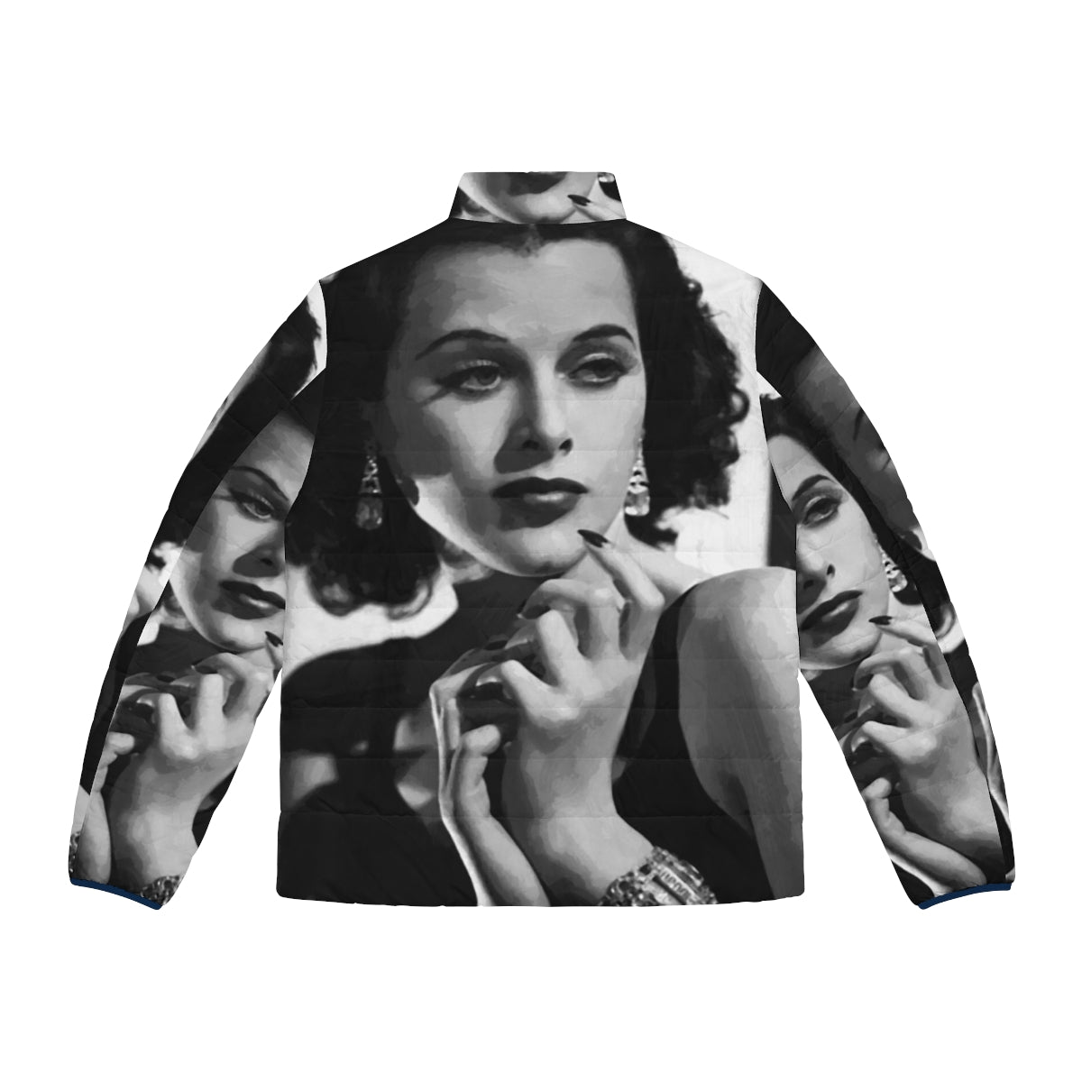 Vintage puffer jacket with a portrait of Hollywood actress and inventor Hedy Lamarr - Back