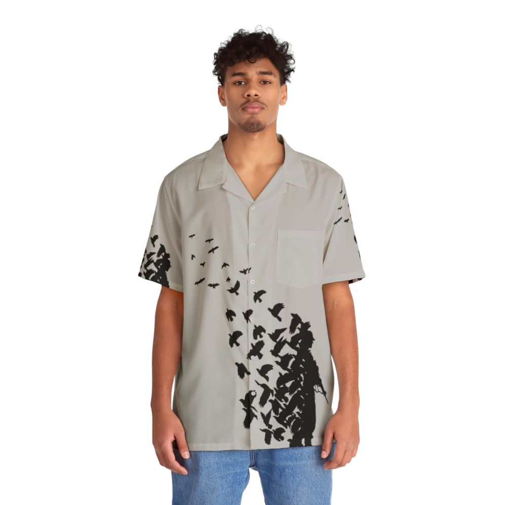 Banksy Birds Hawaiian Shirt with Colorful Tropical Print - People Front