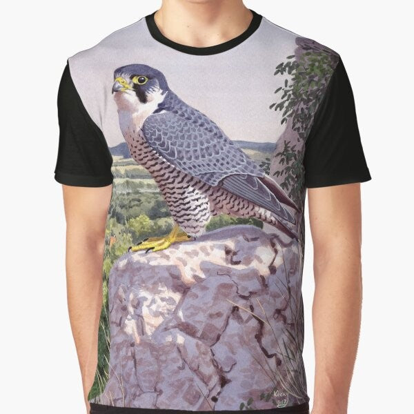 Peregrine falcon watercolor painting on a t-shirt