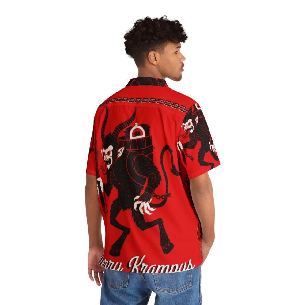 Merry Krampus Hawaiian Christmas Shirt featuring a mythical creature design - People Back