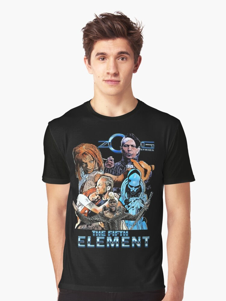 The Fifth Element graphic t-shirt featuring the iconic Zorg Industries logo and characters from the classic 90s sci-fi movie - Men