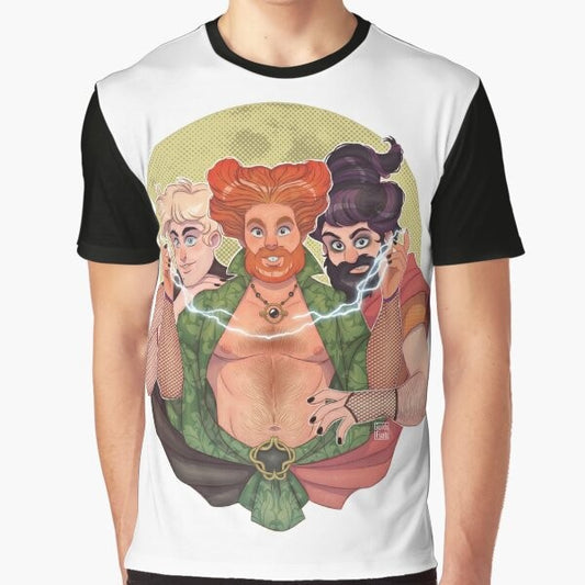 Hocus Pocus gay muscle bear graphic t-shirt design with bearded men