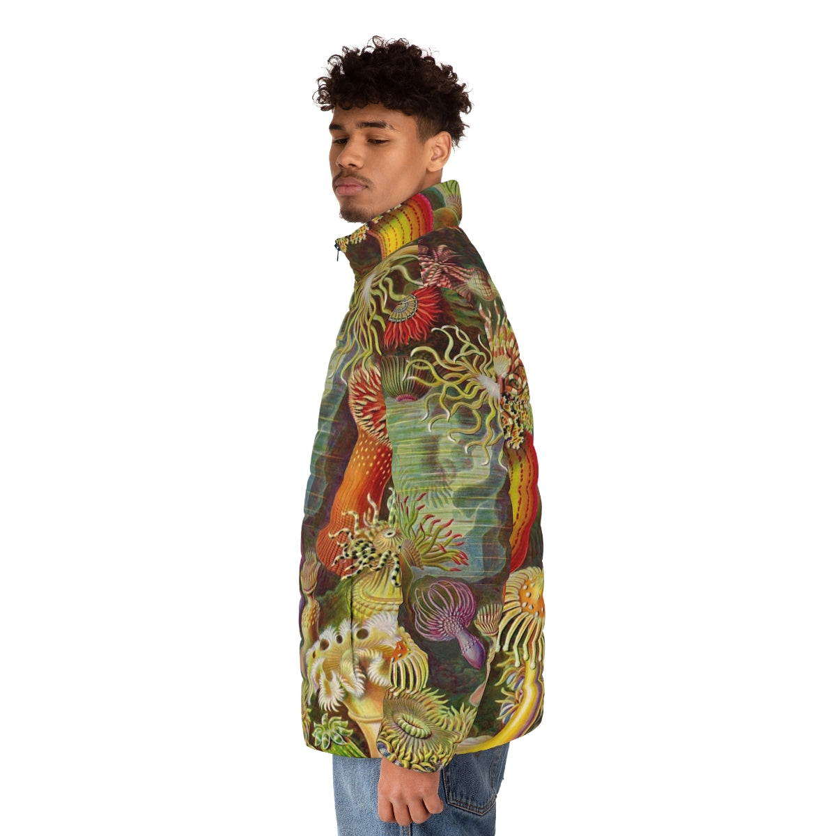 Ernst Haeckel inspired sea anemone puffer jacket - men side left