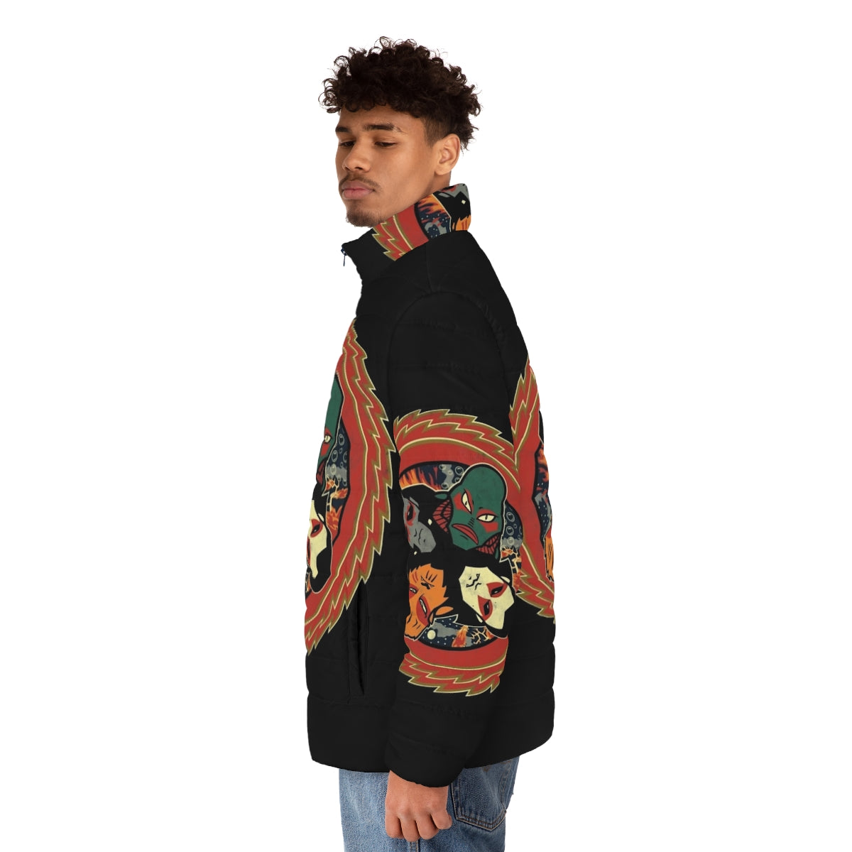 Monsters of Rock Vol III Puffer Jacket with Halloween Nostalgia Mashup - men side left