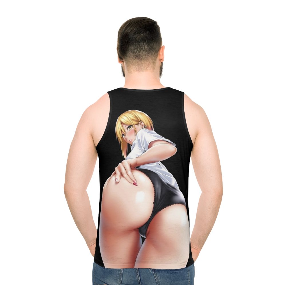 Cute and sexy anime girl on a unisex tank top - men back