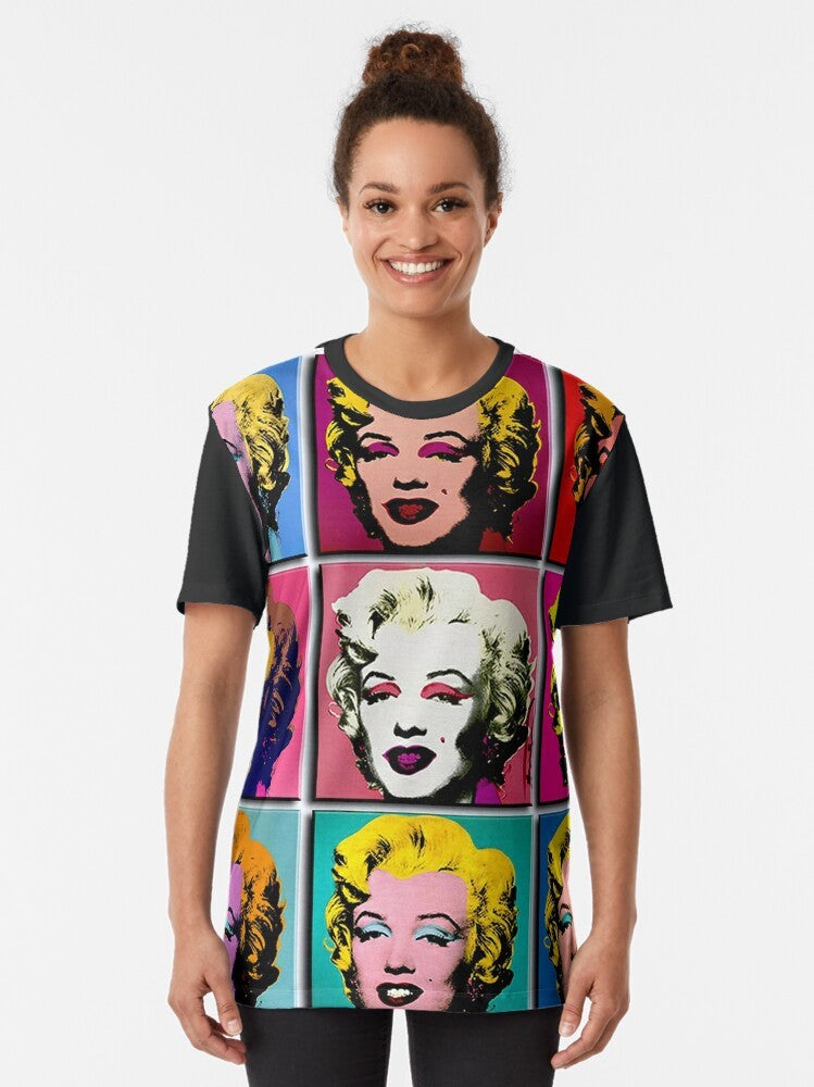 Marilyn Monroe Pop Art Graphic T-Shirt with Colorful Abstract Collage Design - Women