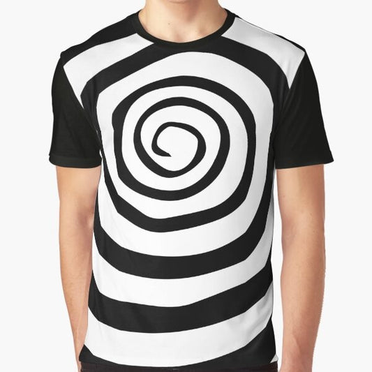 Motionless In White "Spiral" graphic t-shirt design featuring the band's logo and a spiral pattern