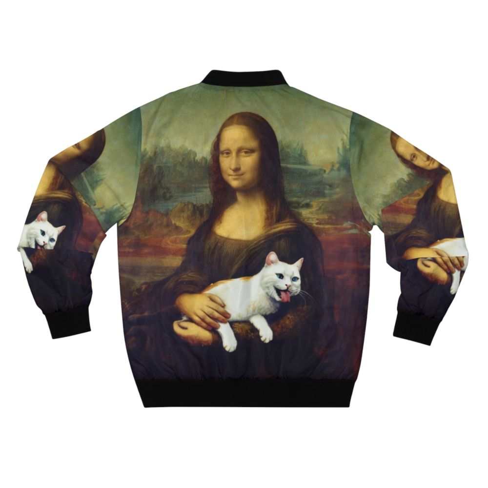 Mona Lisa and Cat Printed Bomber Jacket - Back