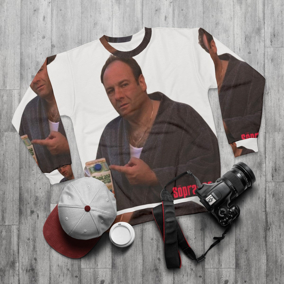 The Sopranos Tony Holding Orange Juice Sweatshirt - flat lay