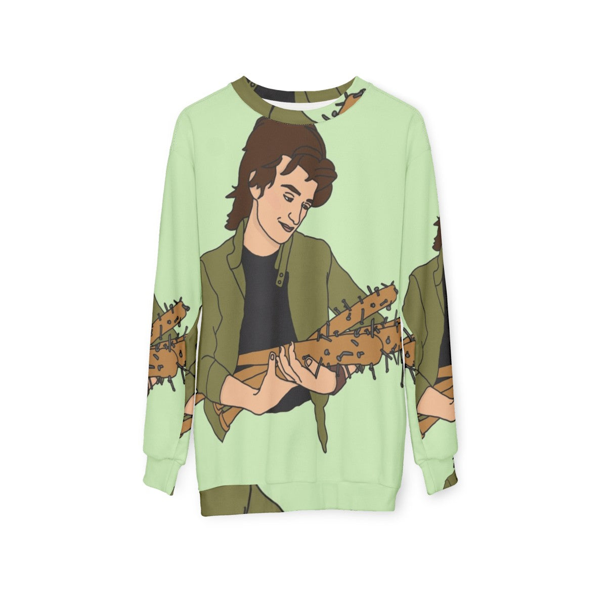 Steve Harrington from Stranger Things on a navy blue sweatshirt - hanging