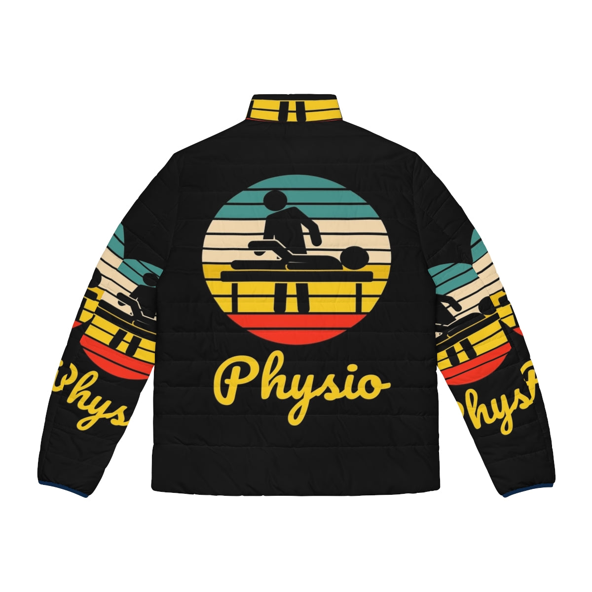 Retro Physio Physiotherapist Puffer Jacket - Vintage medical profession inspired apparel for physical therapists and healthcare professionals - Back