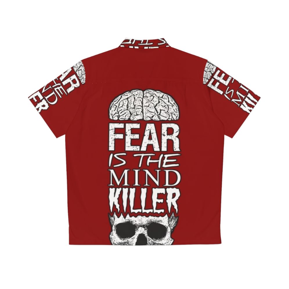 Fear Is The Mind Killer Hawaiian Shirt featuring a skull and dune-inspired design - Back