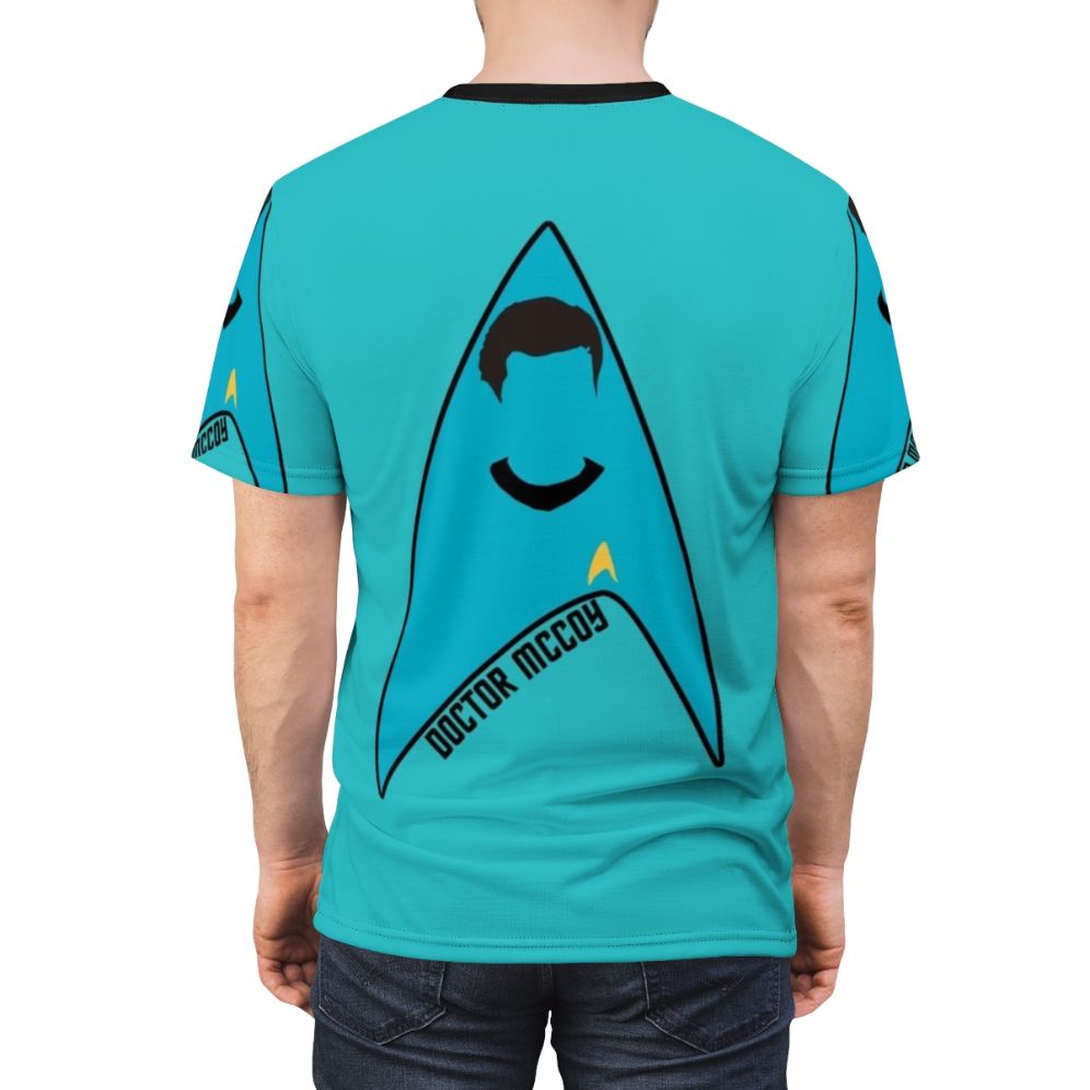 Vintage-style AOP T-shirt featuring Dr. Leonard McCoy from the original Star Trek series - men back