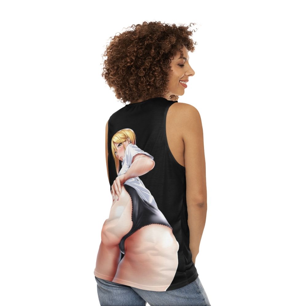 Cute and sexy anime girl on a unisex tank top - women back