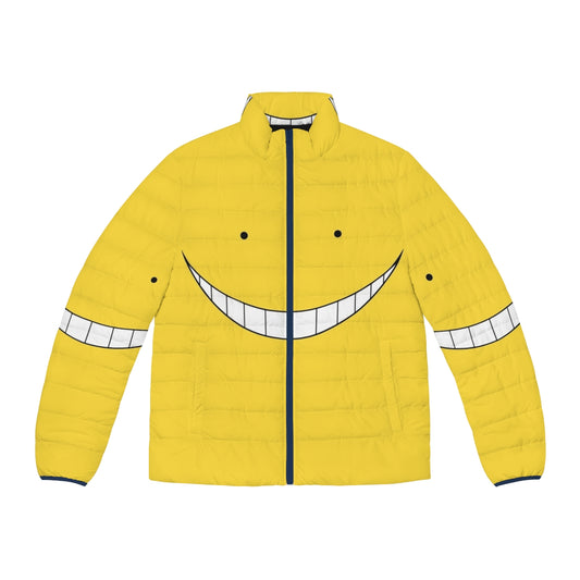 Assassination Classroom anime puffer jacket featuring Korosensei, Karma Akabane, and Nagisa Shiota