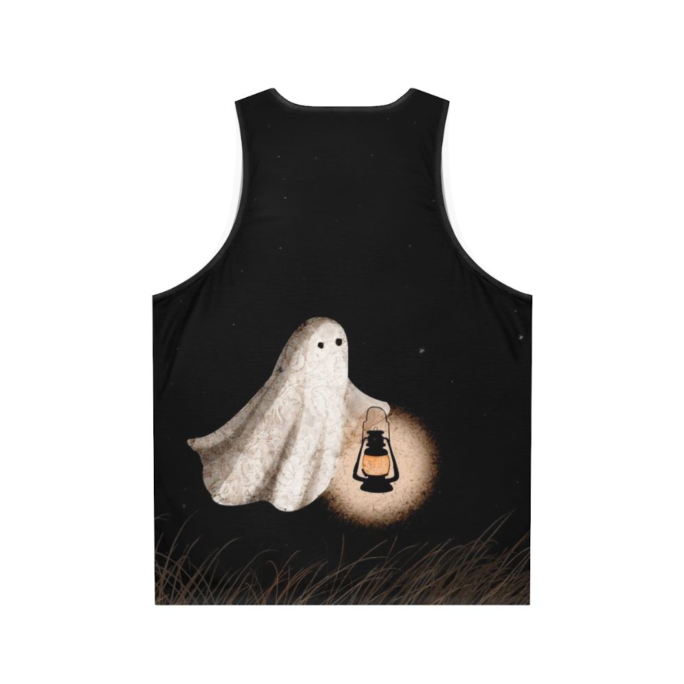 Unisex Twilight Walk Tank Top with ghostly figures and starry sky - Back