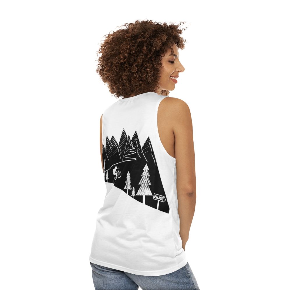 Mountain bike cyclist wearing a cycling tank top - women back