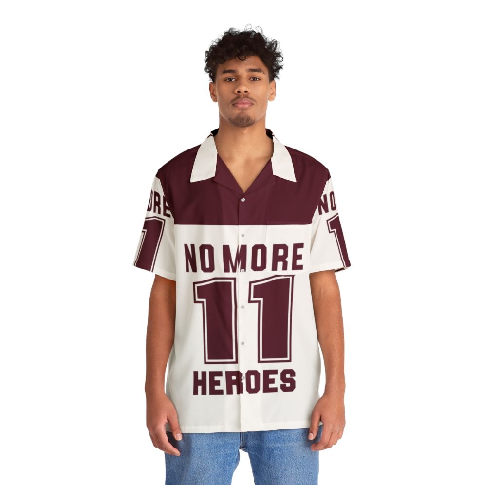 Dark red Hawaiian shirt with Nomoreheroes graphic - People Front