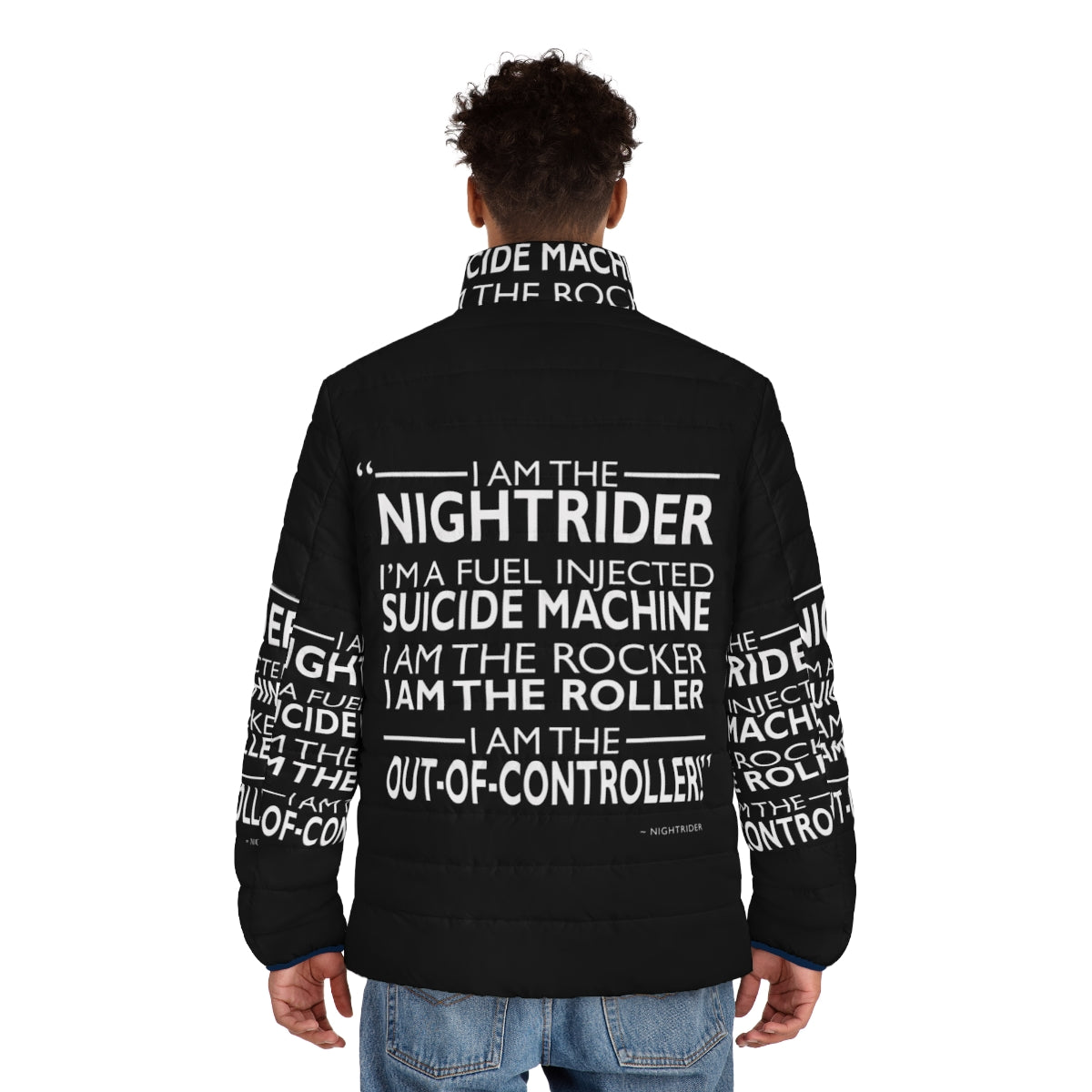 "I Am The Nightrider Puffer Jacket - Iconic Mad Max-Inspired Style" - men back