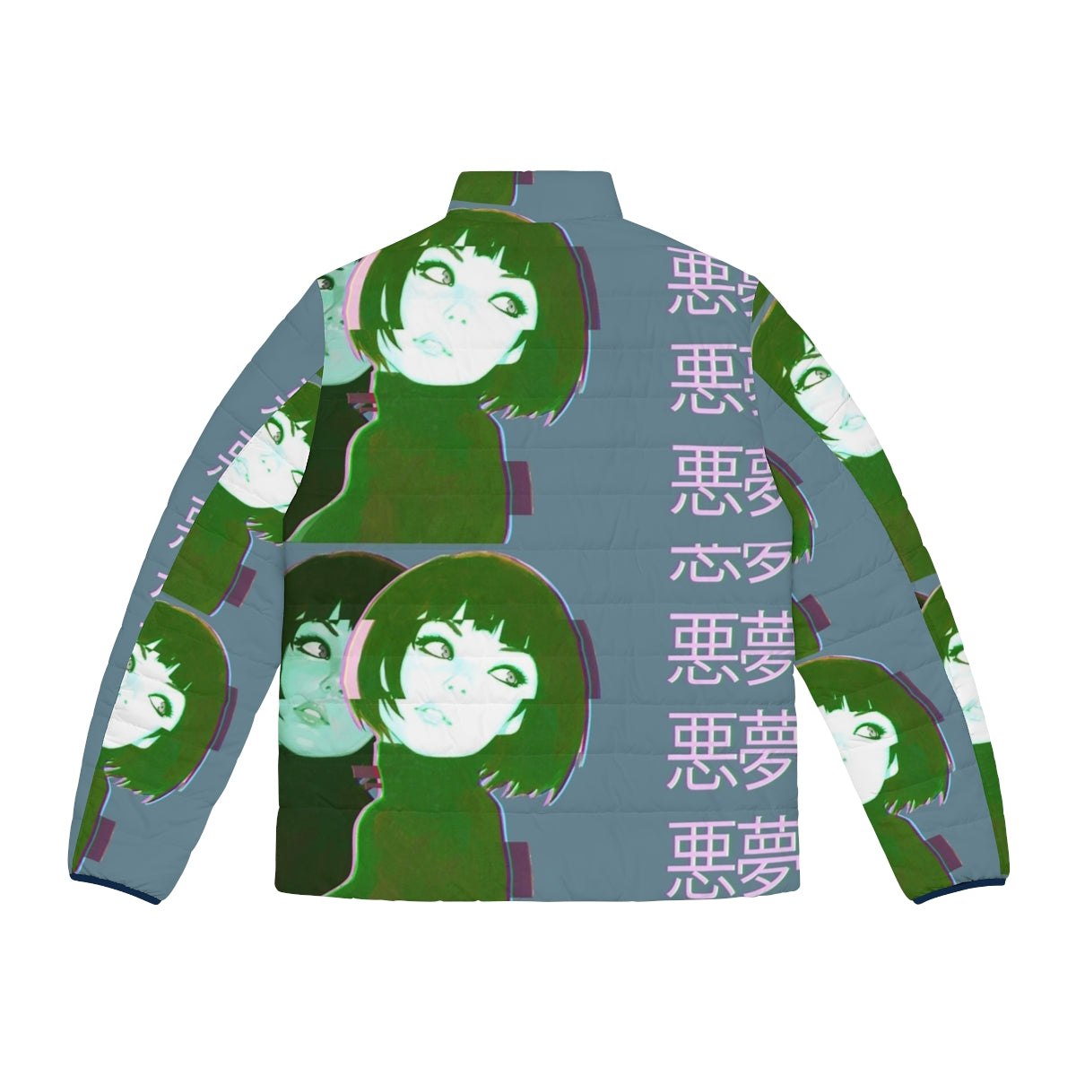 Vaporwave anime girl wearing a puffer jacket with retro 80s aesthetic - Back