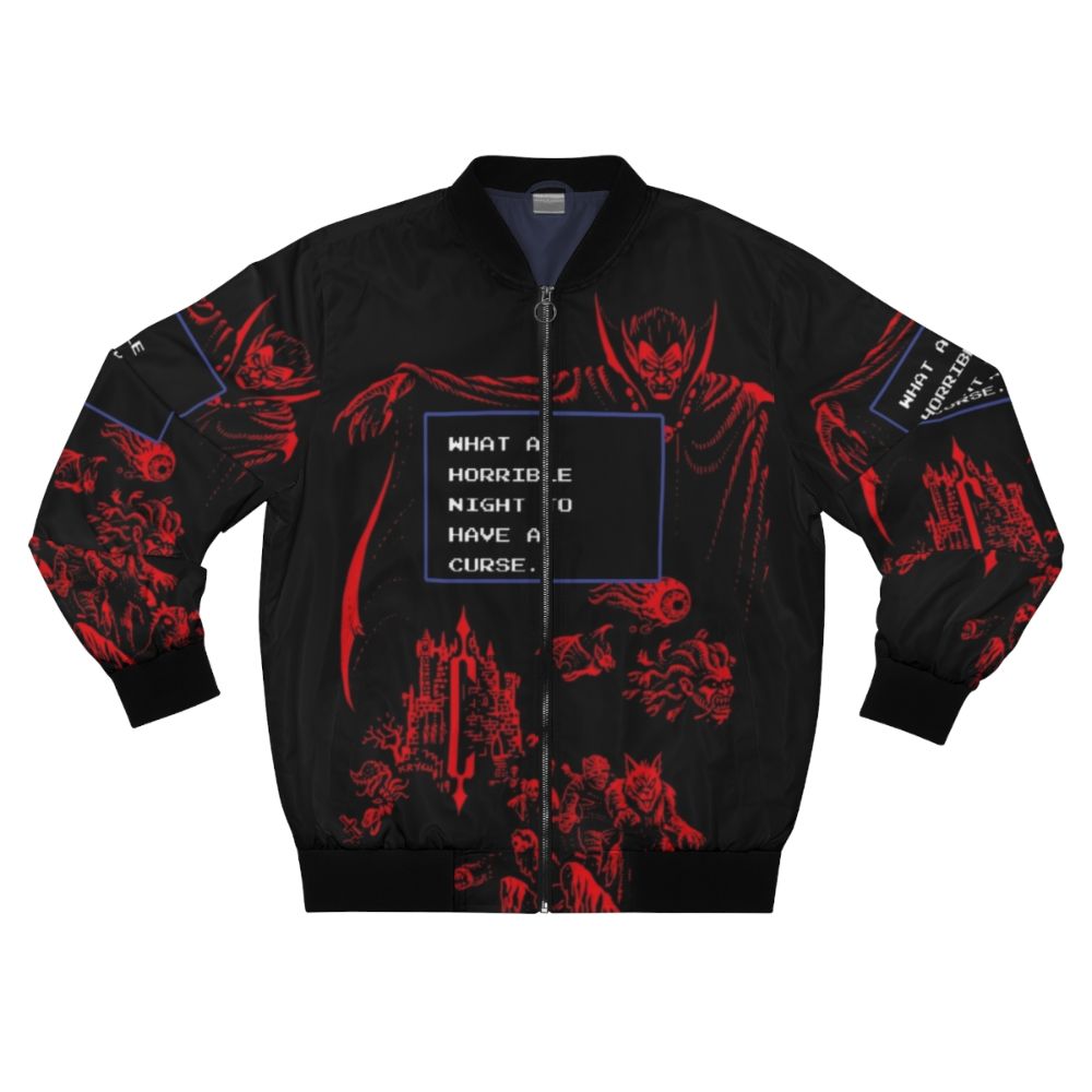 Retro pixel bomber jacket with Castlevania inspired design