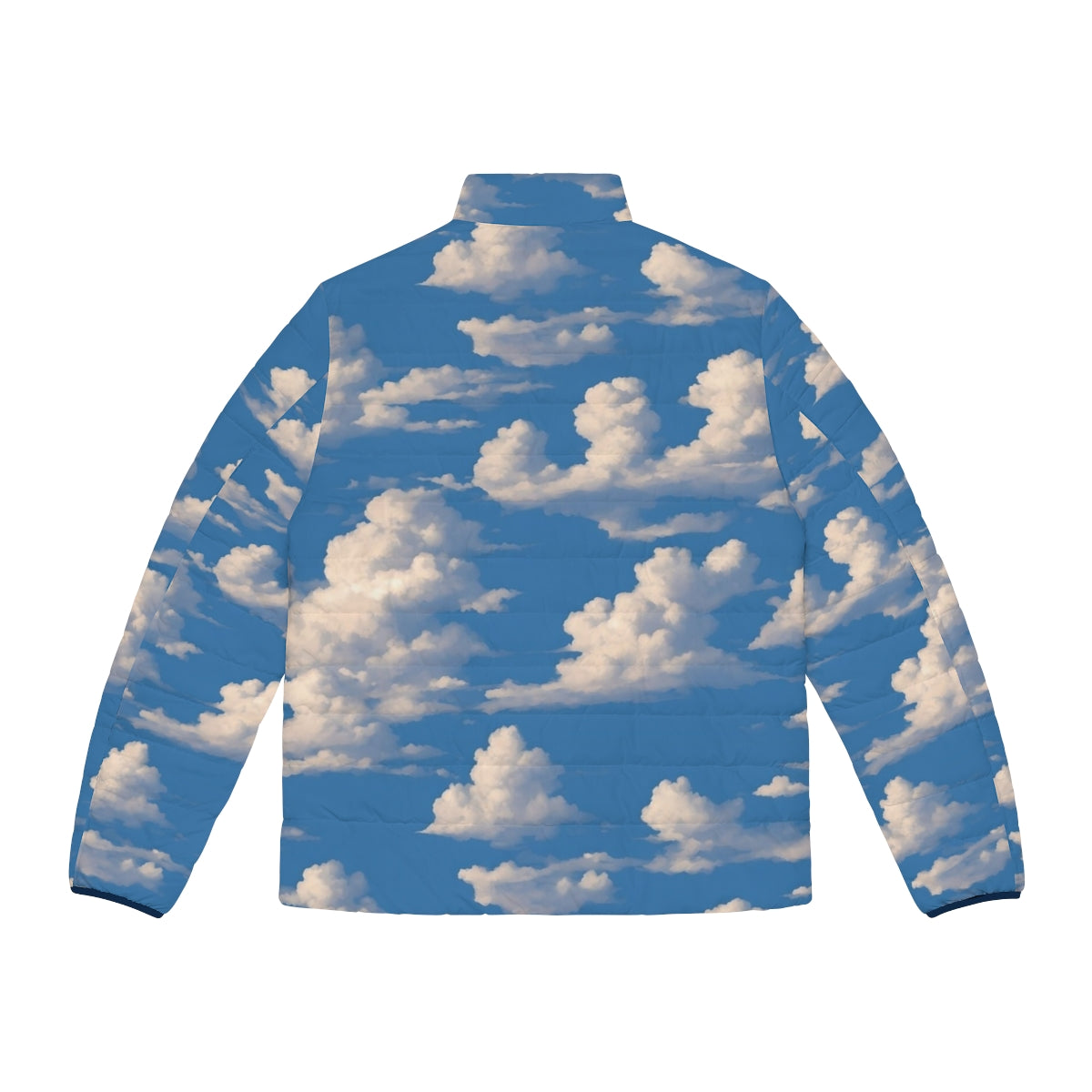 Cloudy sky puffer jacket with nature landscape design - Back