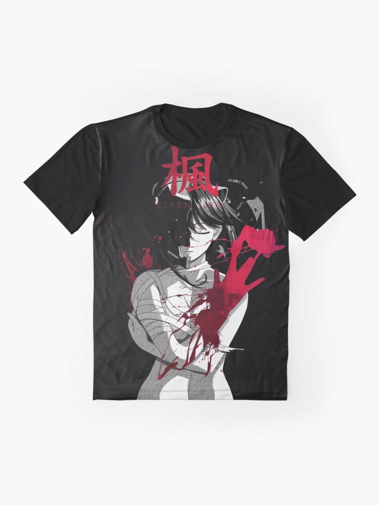 Queen graphic t-shirt with anime-inspired diclonius, lucy, nyu, kaede, nana from Elfen Lied - Flat lay