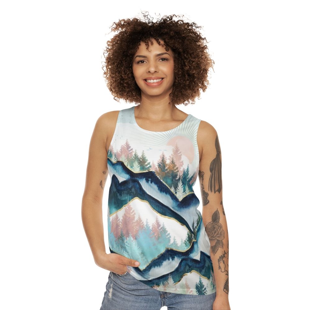 Watercolor winter forest unisex tank top - women