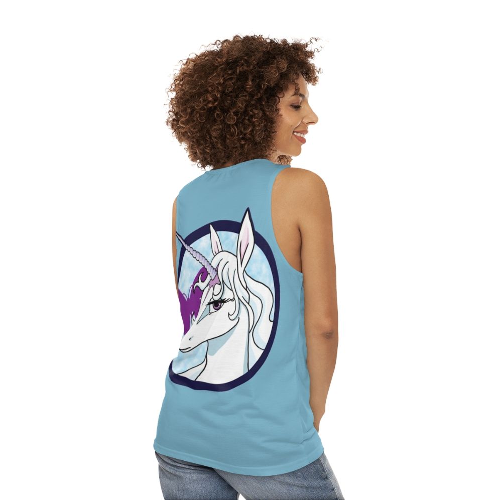 The Last Unicorn Unisex Fantasy Tank Top featuring Amalthea the Unicorn - women back