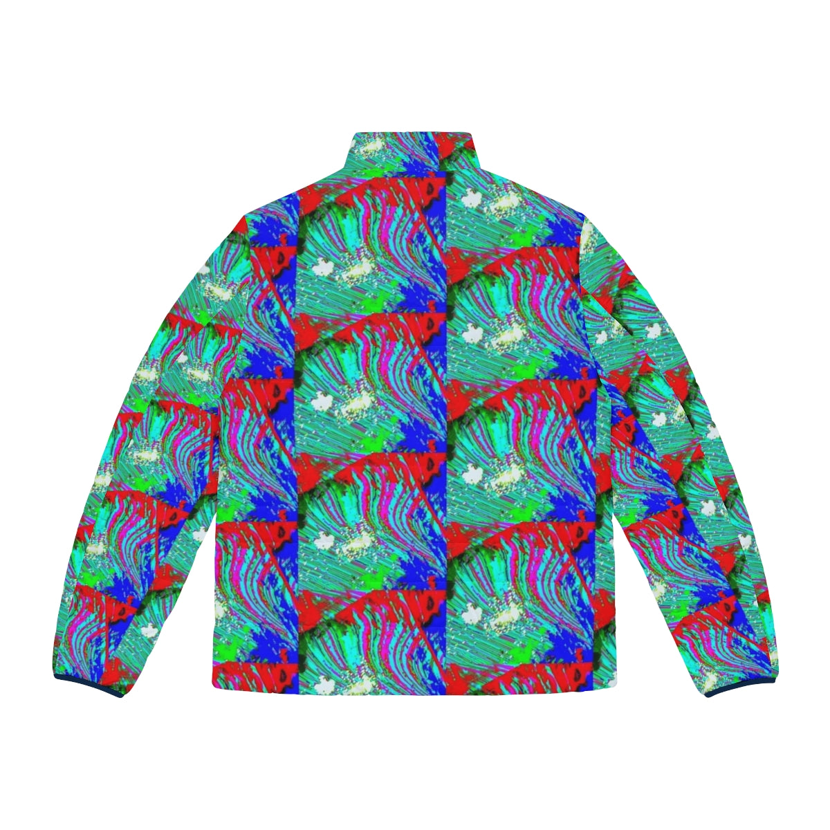 Colorful and iridescent puffer jacket with a glitch-inspired Everglades design - Back