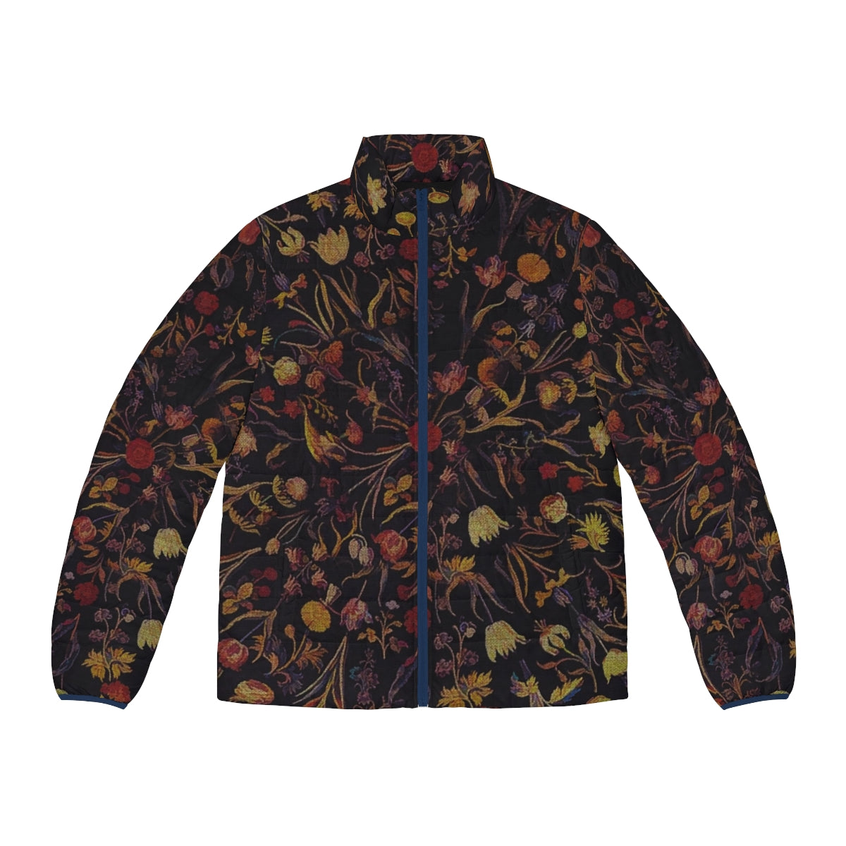 Midnight Floral Puffer Jacket featuring a mythical, botanical design