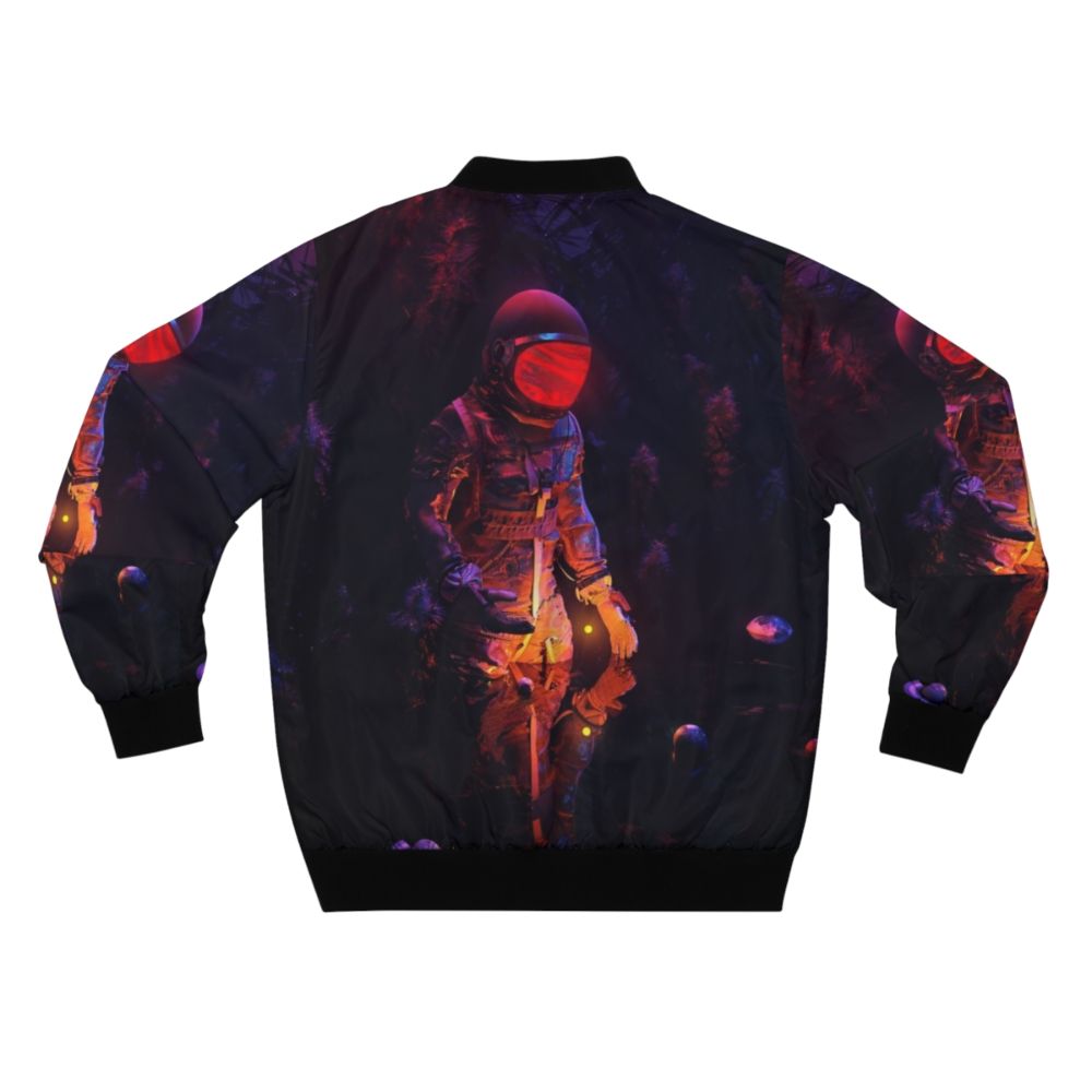 Stellar bomber jacket with cosmic, surreal design featuring planets, stars, and sun - Back