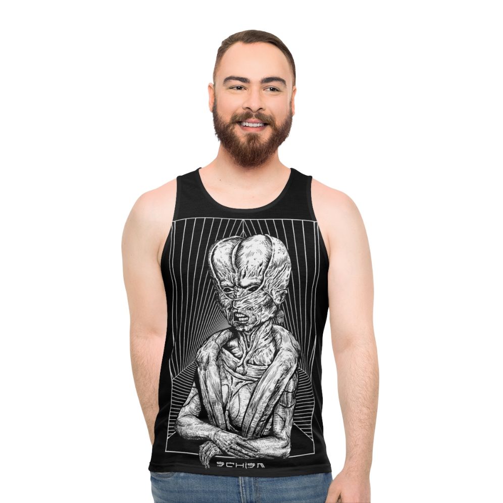 Schism Unisex Tank Top featuring dark, gothic, and occult-inspired art - men