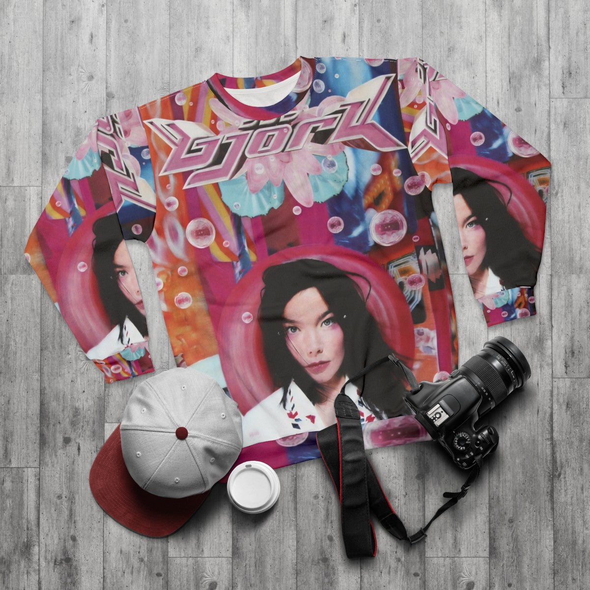 Björk Icelandic Sweatshirt featuring 90s music artist - flat lay