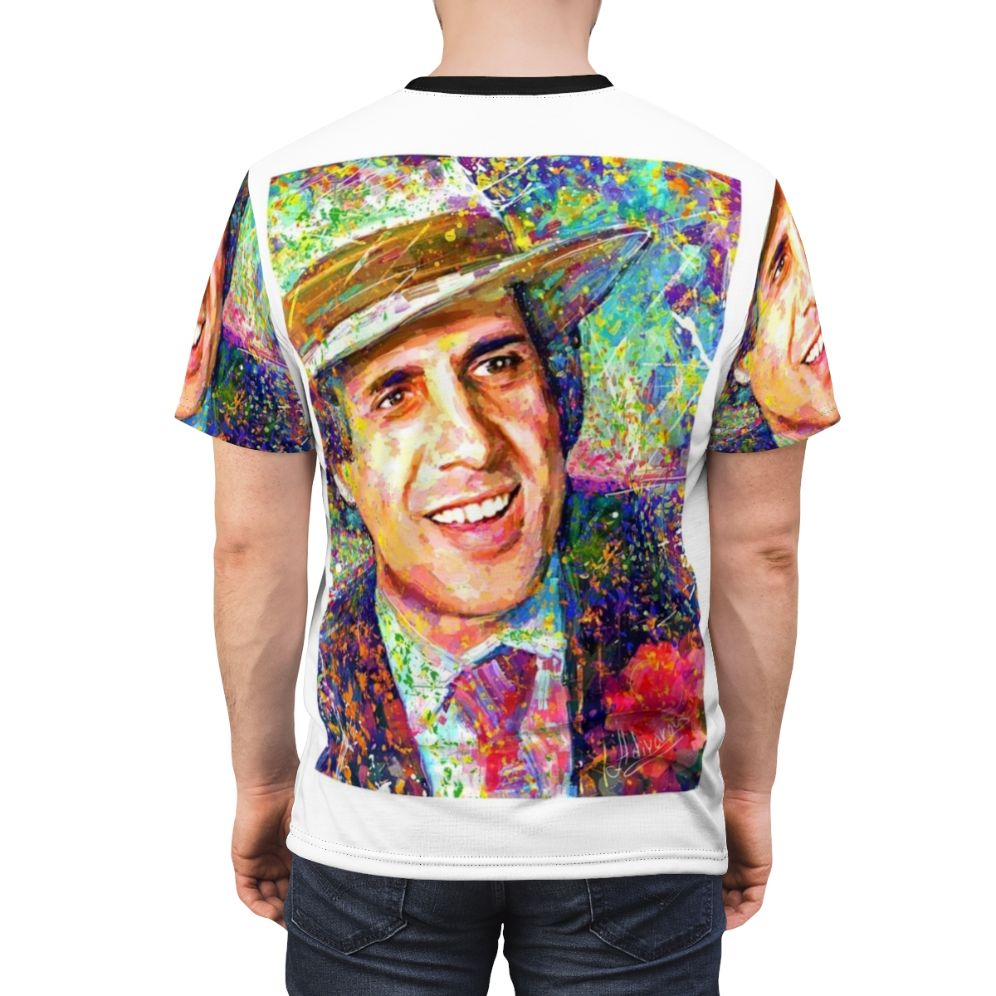 Adriano Celentano inspired oil painting portrait graphic on a t-shirt - men back