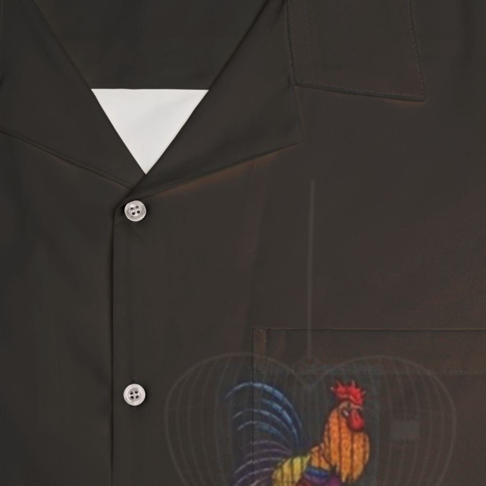 Dark coloured Hawaiian shirt with fiery rooster in cage design - Detail