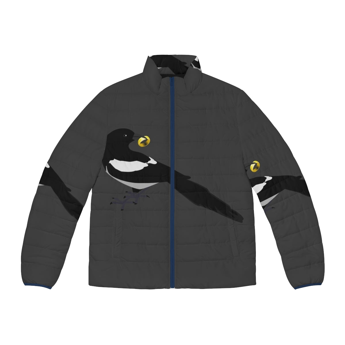 Magpie puffer jacket with legendary animal design