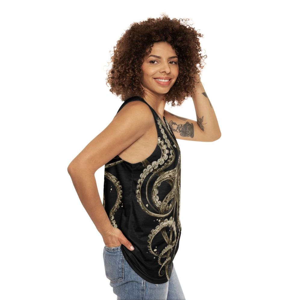 Octopus Sepia Psychedelic Unisex Tank Top - women side