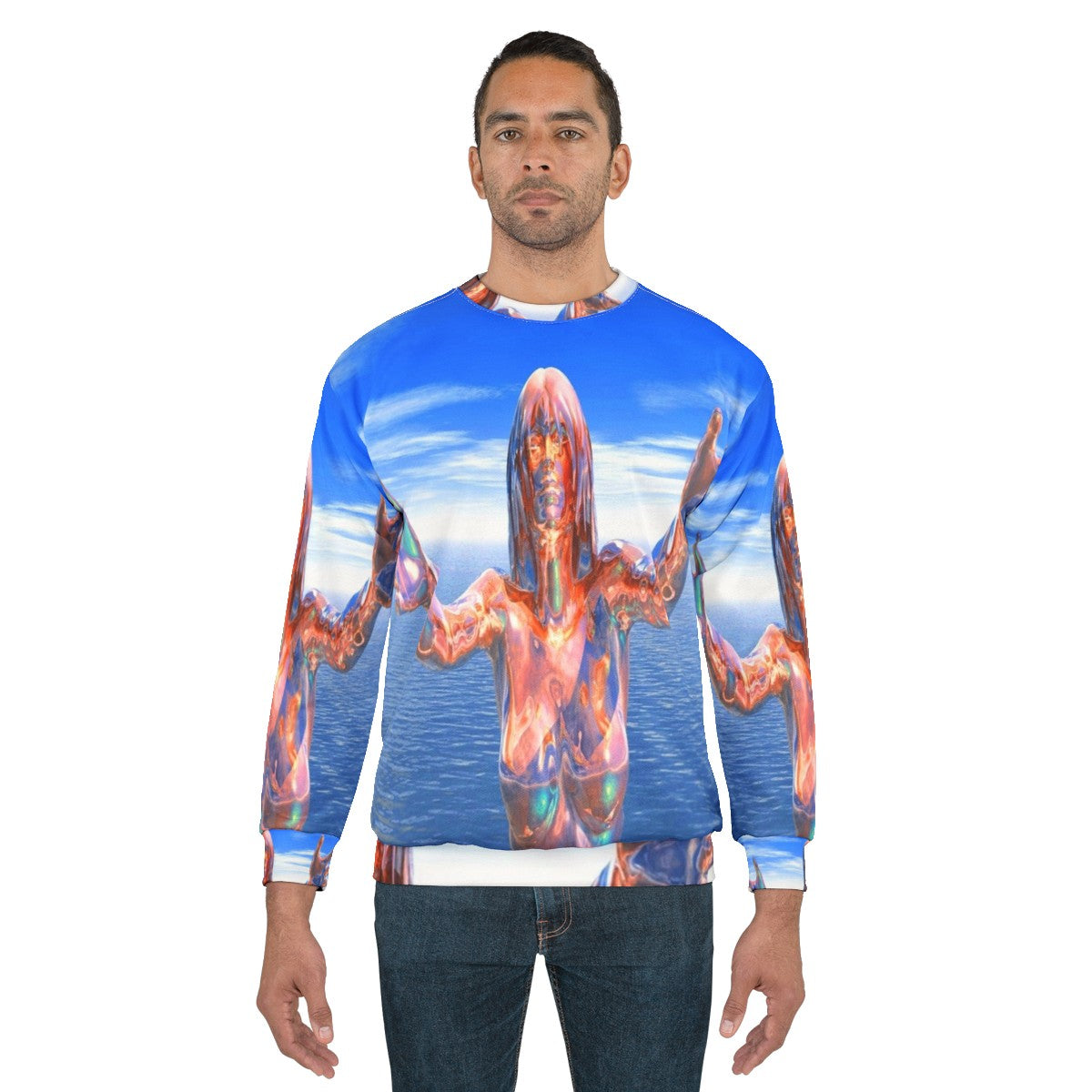 Zombie-themed sweatshirt with abstract, colorful design - men