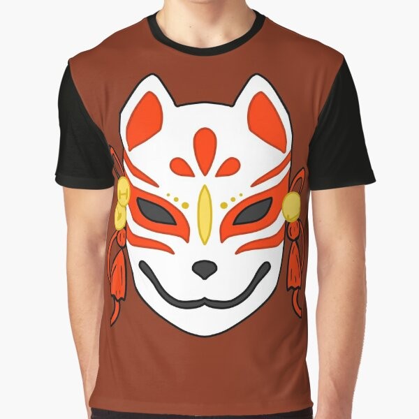 Kitsune mask graphic t-shirt featuring a traditional Japanese fox design