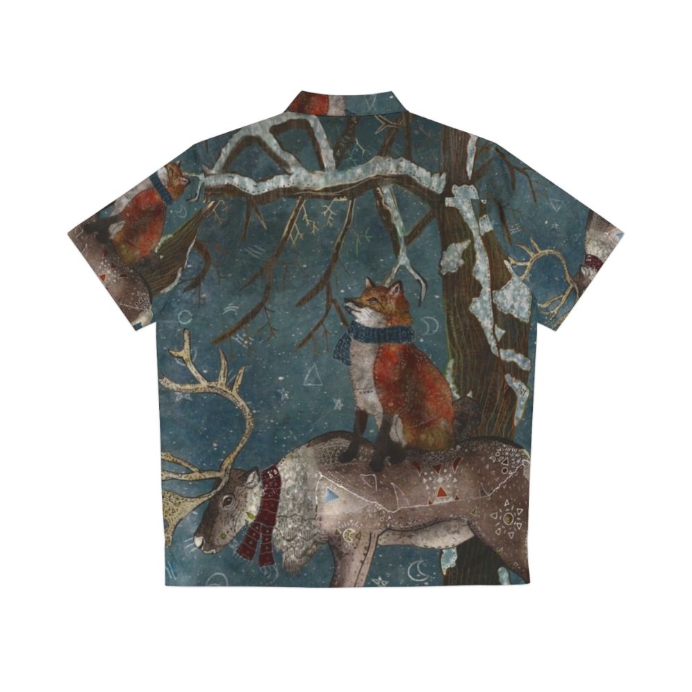 Winter Tale Hawaiian Shirt with Snowy Forest and Wildlife Scenery - Back