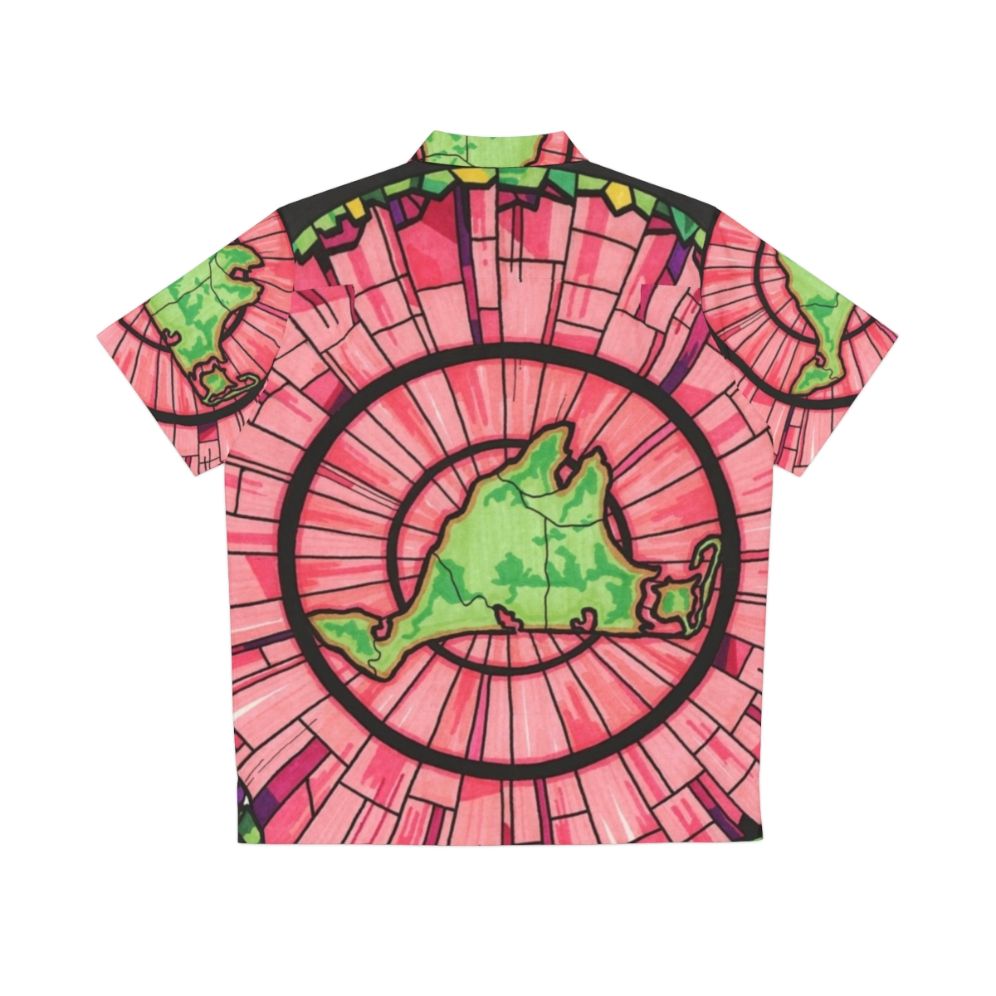 Martha's Vineyard pink and green Hawaiian shirt with stained glass and concentric circle motif - Back