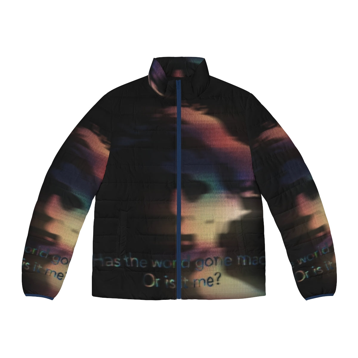 Raulbaeza's stylish puffer jacket with abstract indie music inspired design.