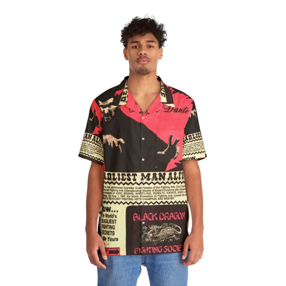 Black Dragon Fighting Society Hawaiian Shirt with Retro Pop Culture Superhero Design - People Front