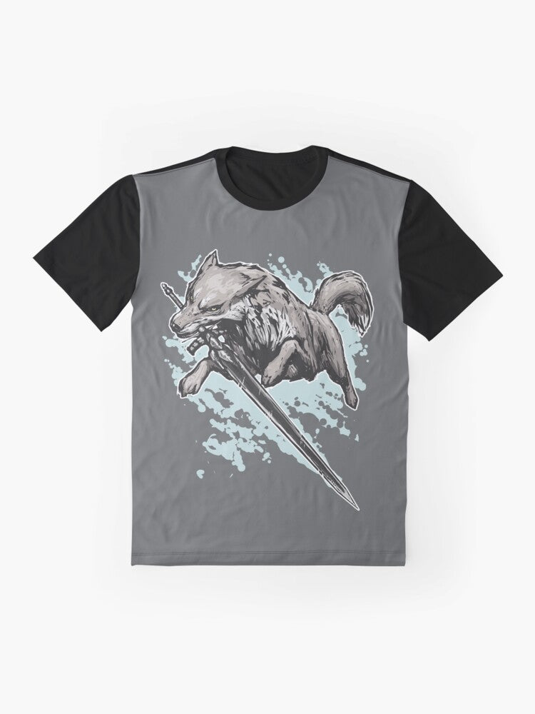 Swordswolf - A leaping grey wolf graphic design for Dark Souls fans - Flat lay