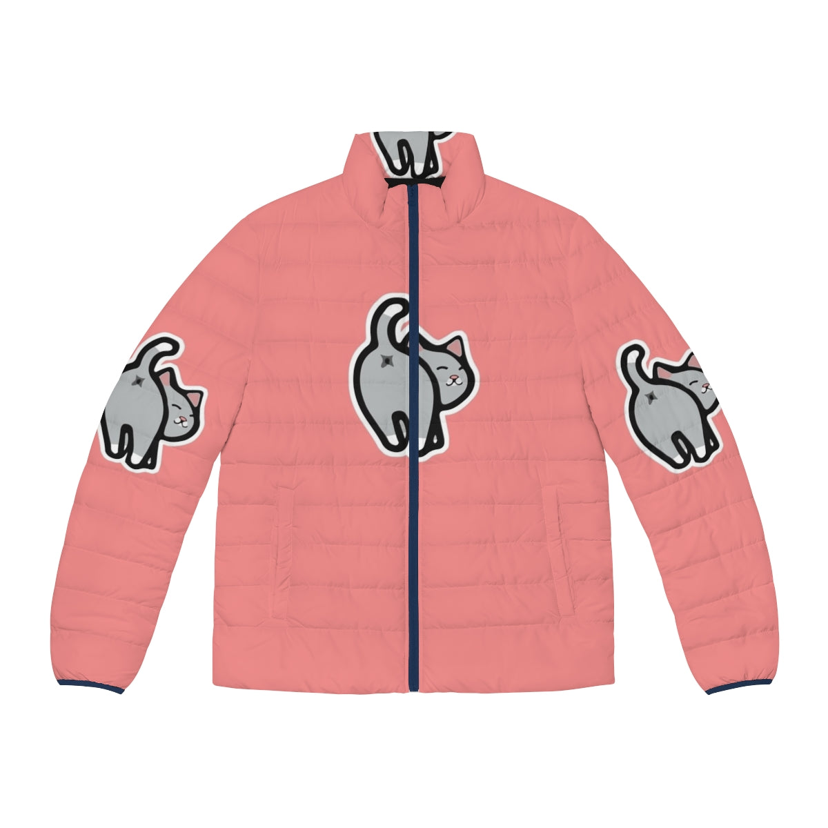 Puffer jacket with a quirky and hilarious cat butt design, perfect for cat lovers and social media enthusiasts